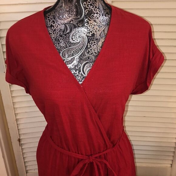 Belted Red Faux Wrap Dress with Pockets Vacation or Beach 🏖 by Universal Thread - Picture 3 of 17